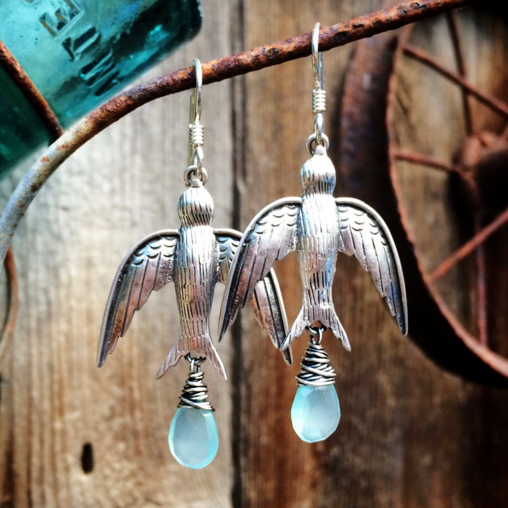 Silver SwallowEarrings with gem