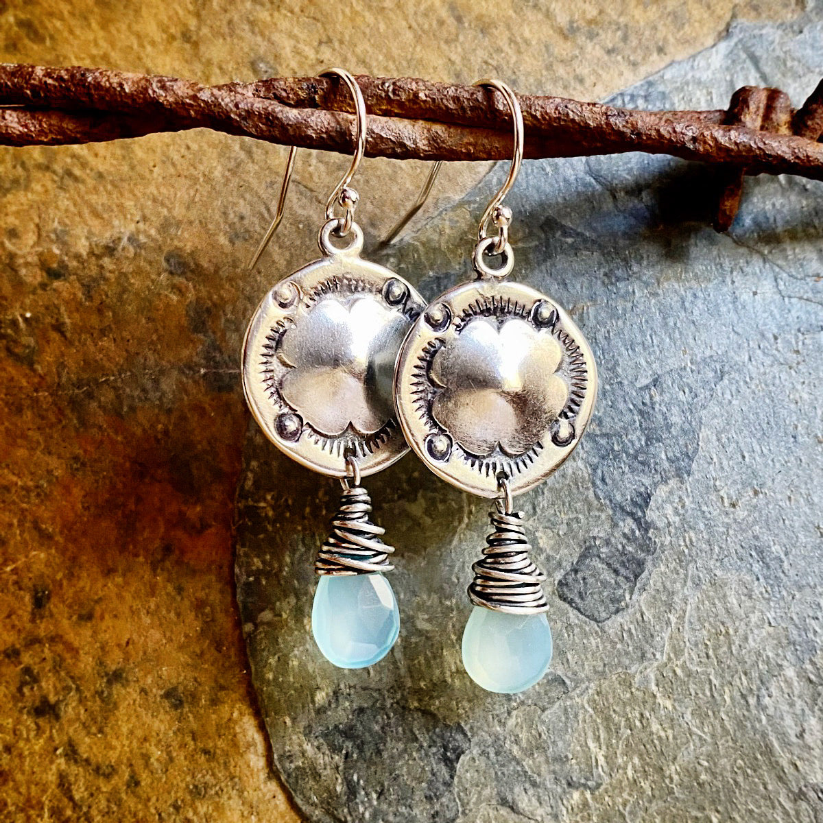 Silver Earrings with blue gem
